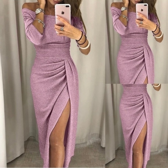 PrettyLittleThing Dresses & Skirts - Last! NWT PLT Pink sparkle bardot midi dress slip